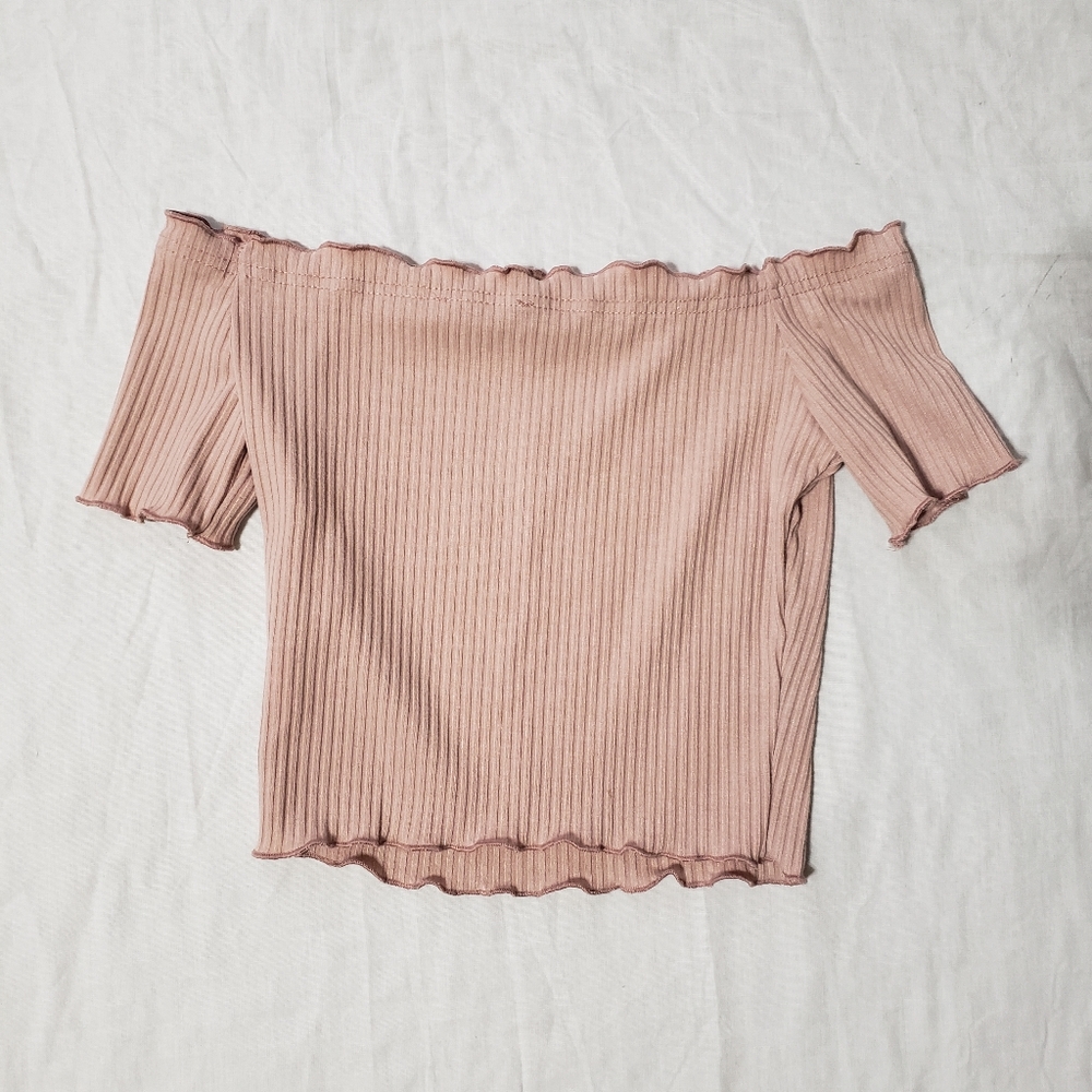 Off Shoulder Ruffle Trim Crop Top